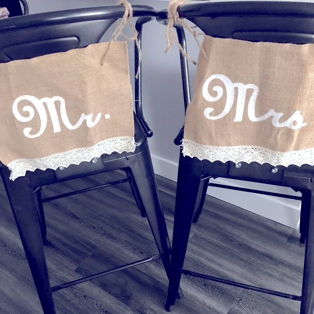 3 pieces Ring pillow, Mr & Mrs burlap chair signs